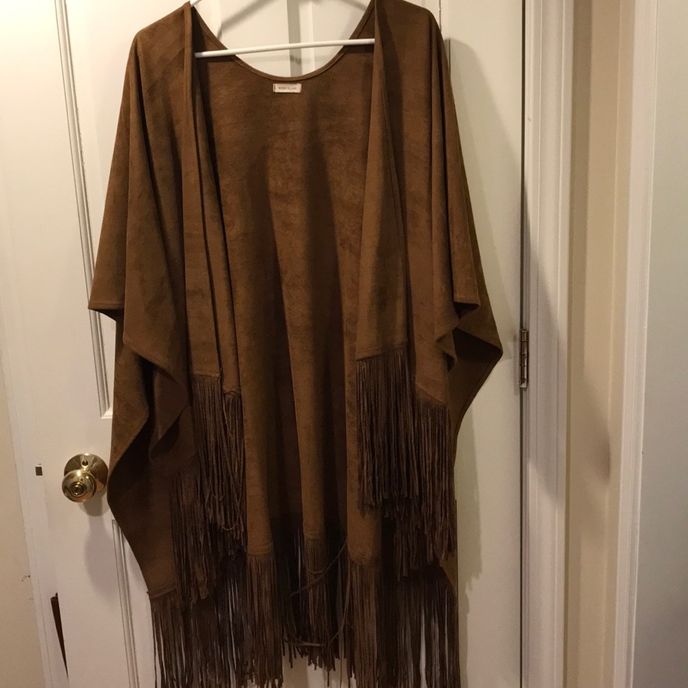 Suede fringed cape